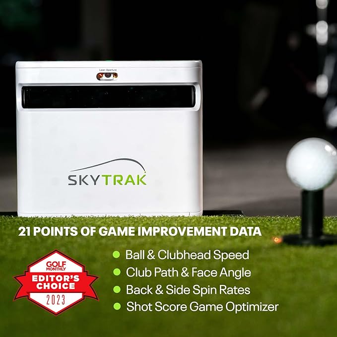 SkyTrak+ Launch Monitor and Golf Simulator - Tour-Level Golf Analysis with Dual Doppler Radar, Enhanced Camera, Real-time Gameplay Simulation, Wi-Fi, USB-C Charging