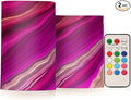 Flickering Flameless Candles, Fuchsia Gold Fluid Marble LED Candles with Remote Timer, Set of 2 Battery Operated Candle for Valentine Wedding Birthday