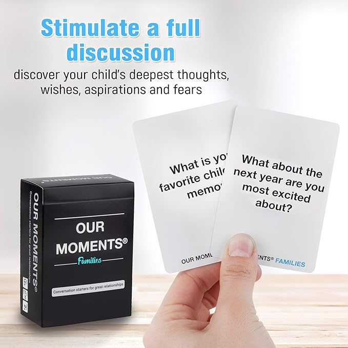 OUR MOMENTS Families: 100 Conversation Starter Cards for Families and Kids - Relationship Building - Car Travel, Road Trip & Card Game for Healthy Loving Family - Questions for Family Activities