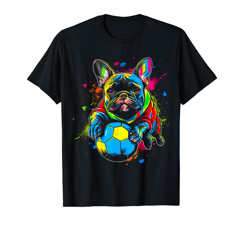 Dog Playing Soccer Black T-Shirt - Aesthetic Graphic Unisex