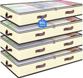 90L Under Bed Storage Containers, Closet Organizers and Storage Bins, Foldable Underbed Storage Bags for Blankets, Towels, Comforter, Sweaters, Pillows, Linen Sheets, Wrapping Paper, 4 Pack Beige