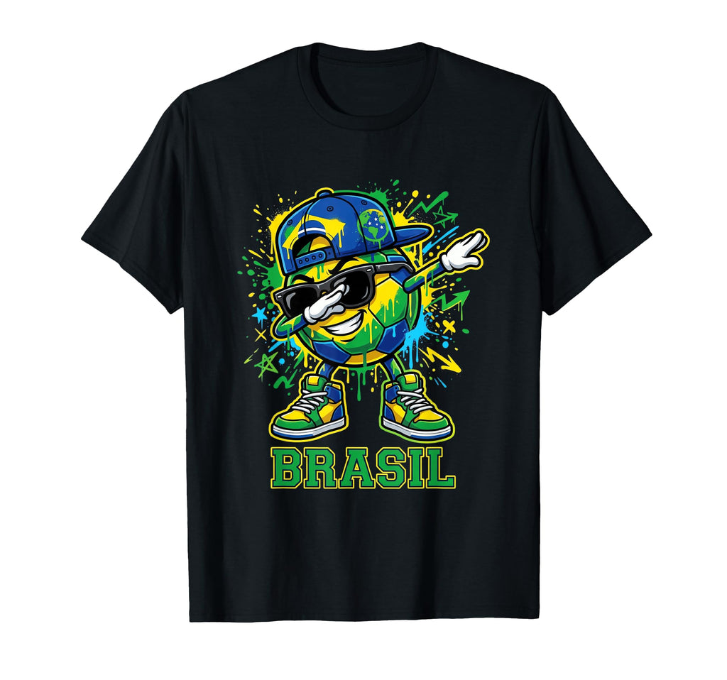 Brasil Dabbing Soccer Ball T-Shirt - Fun Novelty Design for Adults