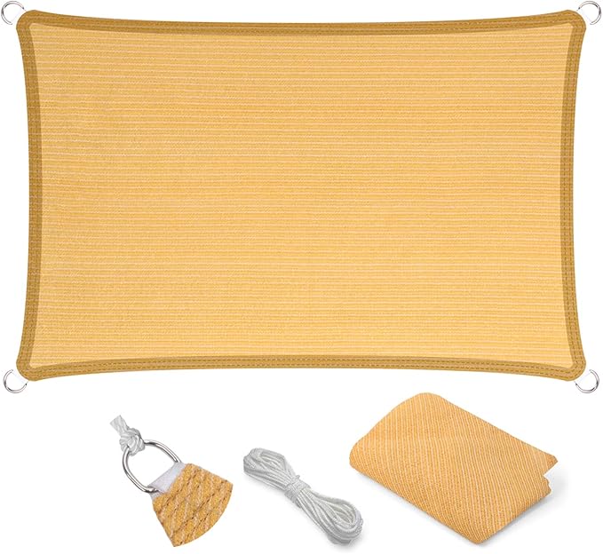Eden's Decor Straight Flat-Edged Sun Shade Sail Rectangular 7' x 18' Wheat UV-Blocking Outdoor Canopy Fabric Cloth Awning for Pergola Patio Garden Backyard Custom Size