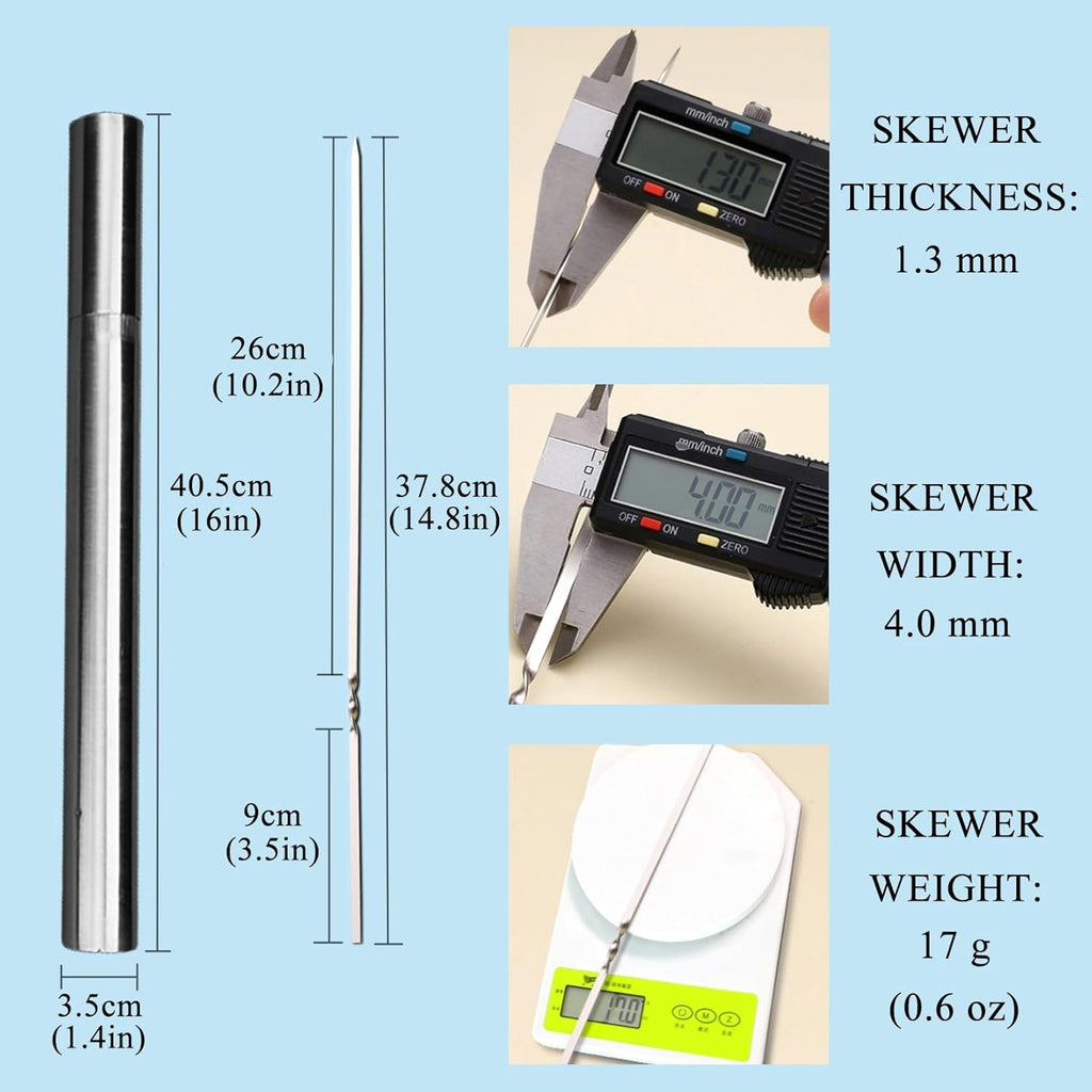 304 Stainless Steel 14.8" Long Flat Barbecue Skewers,20PCS/40PCS BBQ Kebab Skewers with Portable Metal Storage Tube,Reusable for Grilling Barbecue Kitchen Party and Outdoor Cooking (40PCS)