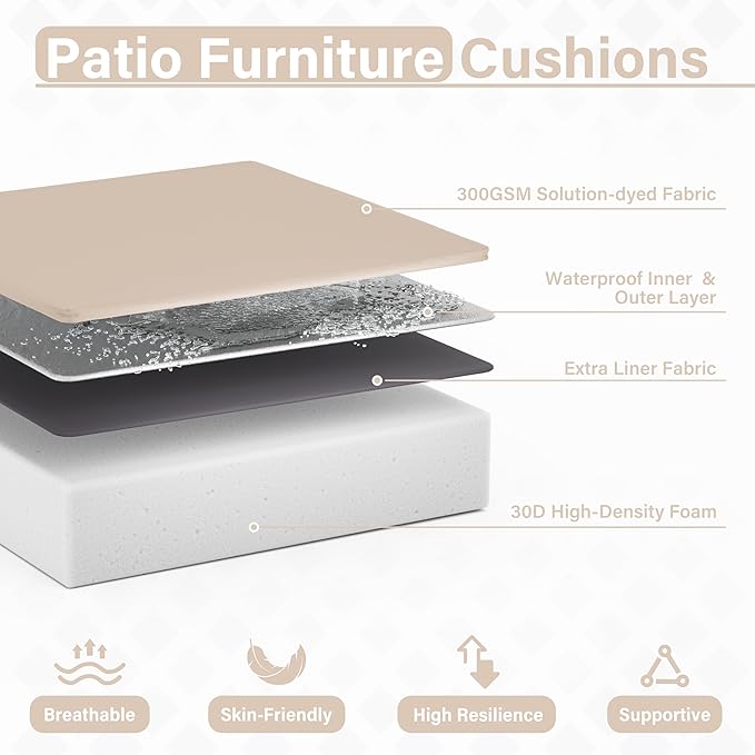 Patio Chair Cushions 19 X 19 X 4 Inch Waterproof Outdoor Seat Cushions for Patio Furniture, Outdoor Sofa Couch Pads with Ties & Handle, Set of 2, Sand