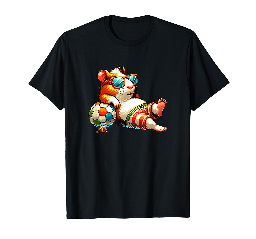 Summer Beach Guinea Pig Soccer Ball T-Shirt - Streetwear Style for Adults