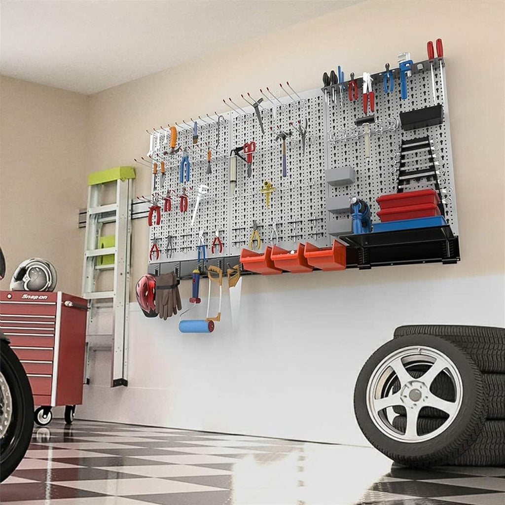 TORACK 109Pcs Pegboard Wall Organizer 4 ft. Garage Metal Pegboard Standard Utility Tool Storage Kit w/Toolboard Hooks & Pegboard Hooks Accessories, Wall Mounted Storage Bins & Shelf