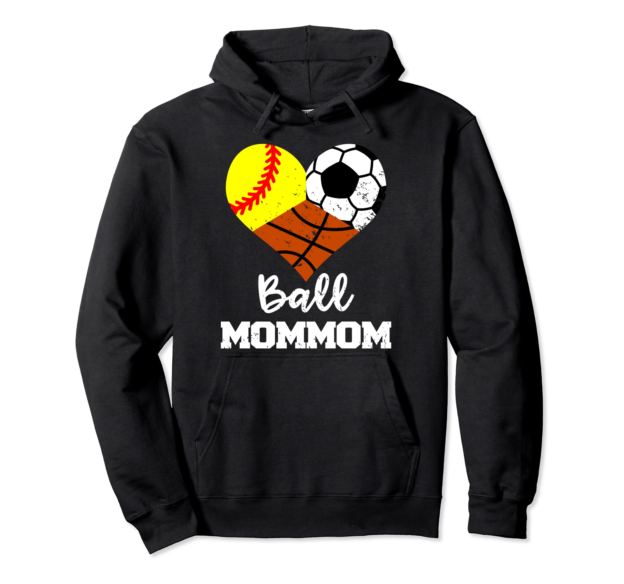 Ball Mommom Heart Funny Softball Hoodie - Casual Everyday Wear for Adults