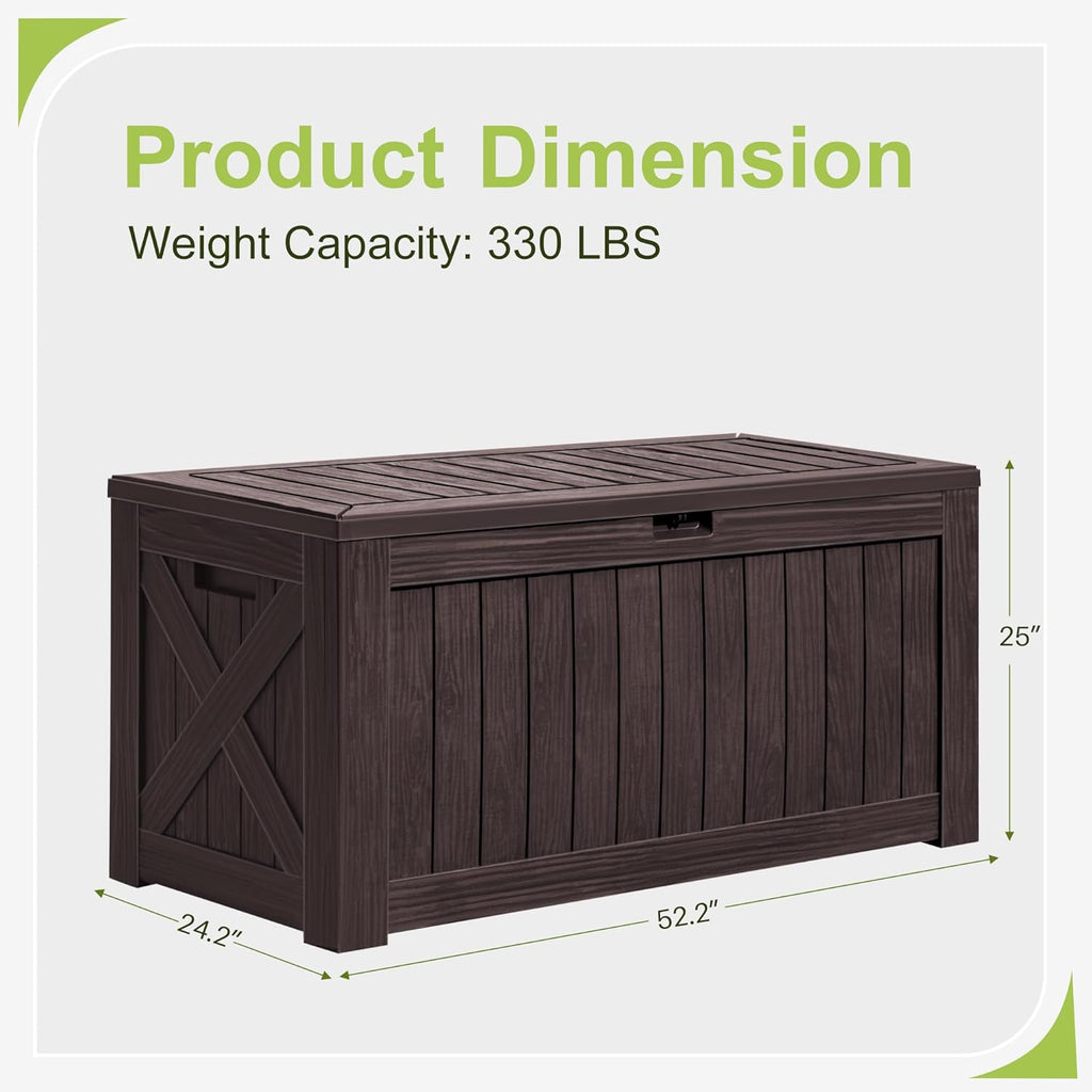 Greesum 120 Gallon Deck Box, Resin Outdoor Storage Container for Patio Furniture, Garden Tools, Pool Accessories, Weatherproof, Lockable, Brown