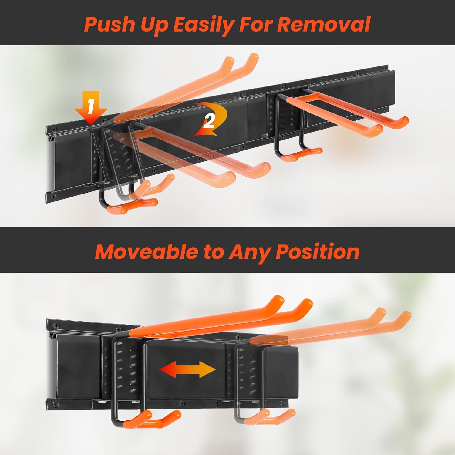 ELECROW Garage Storage Organizer, Wall Mount Rack with 6 Adjustable Hooks, 48 Inches Adjustable Garden Tool Organization, Heavy Duty for Garden and Yard Tool Storage