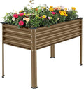 Land Guard Galvanized Oval Large Metal Raised Garden Bed with Legs for Vegetables (Beige)