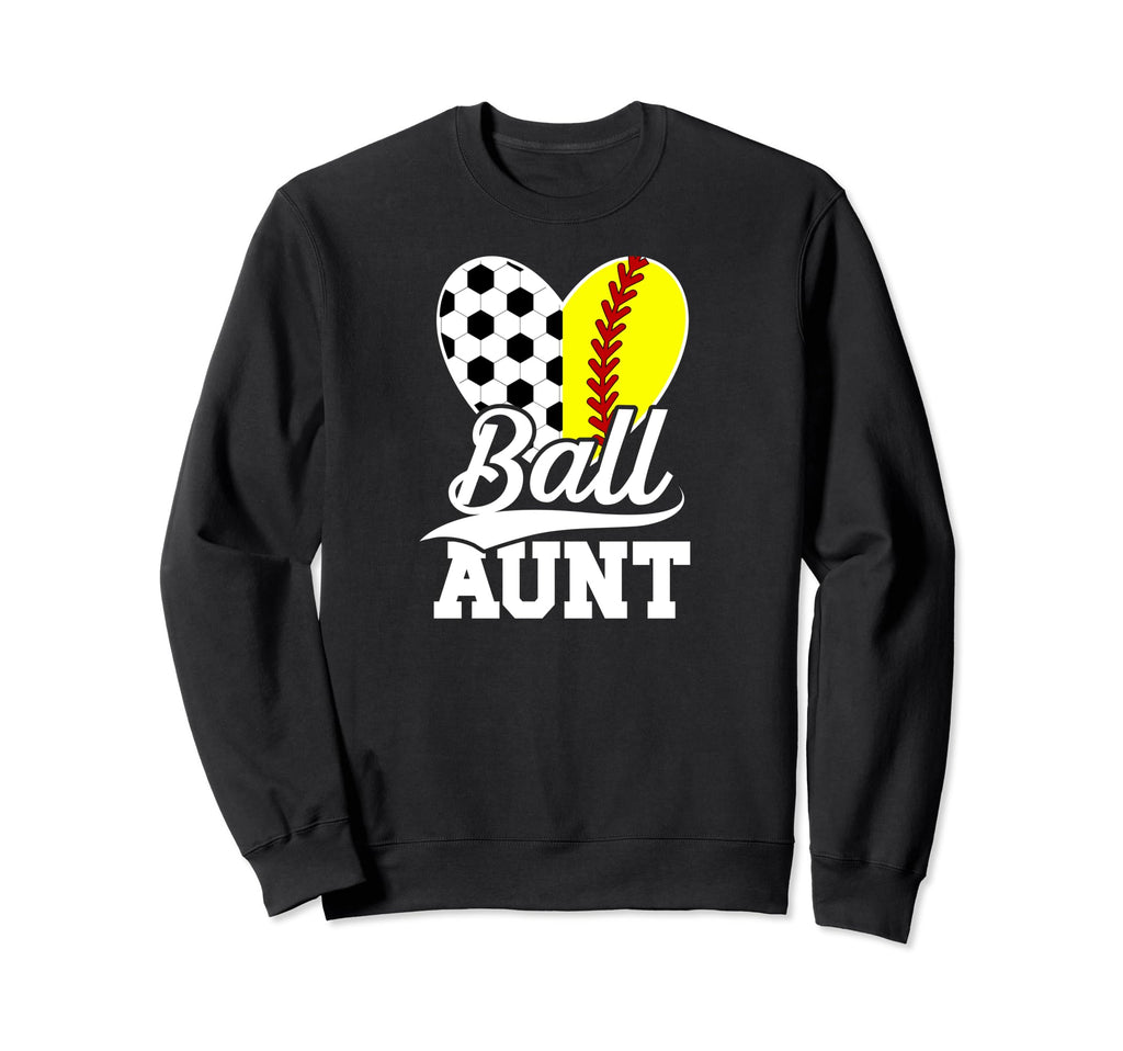 Ball Aunt Heart Soccer Softball Aunt Sweatshirt - Graphic Print Unisex