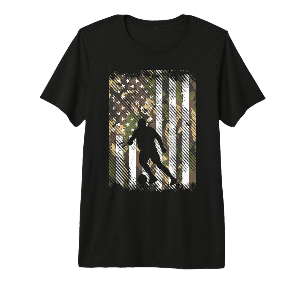 Camo Us Flag Soccer Silhouette T-Shirt - Fun Novelty Design Men Women