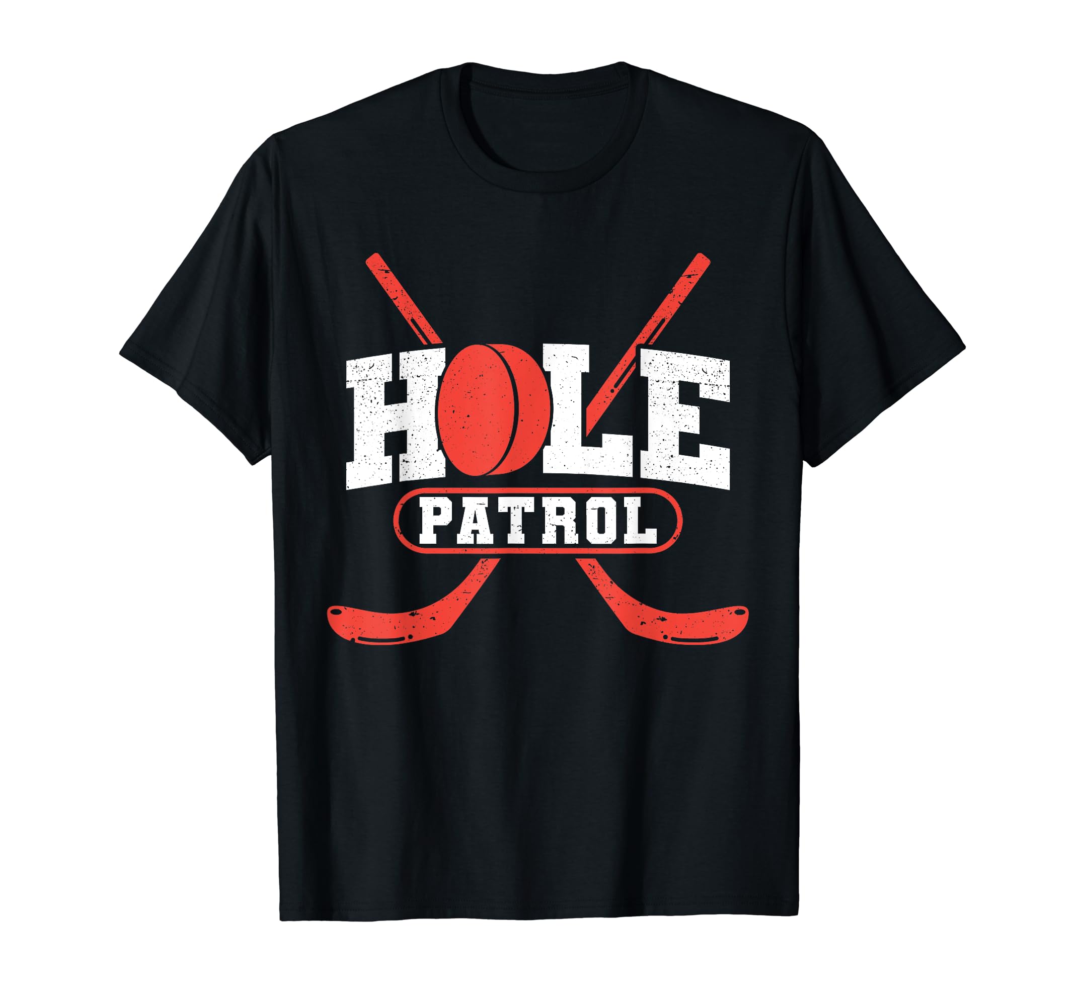 Hole Patrol Funny Goalie Ice Hockey Player T-Shirt - Graphic Print Unisex