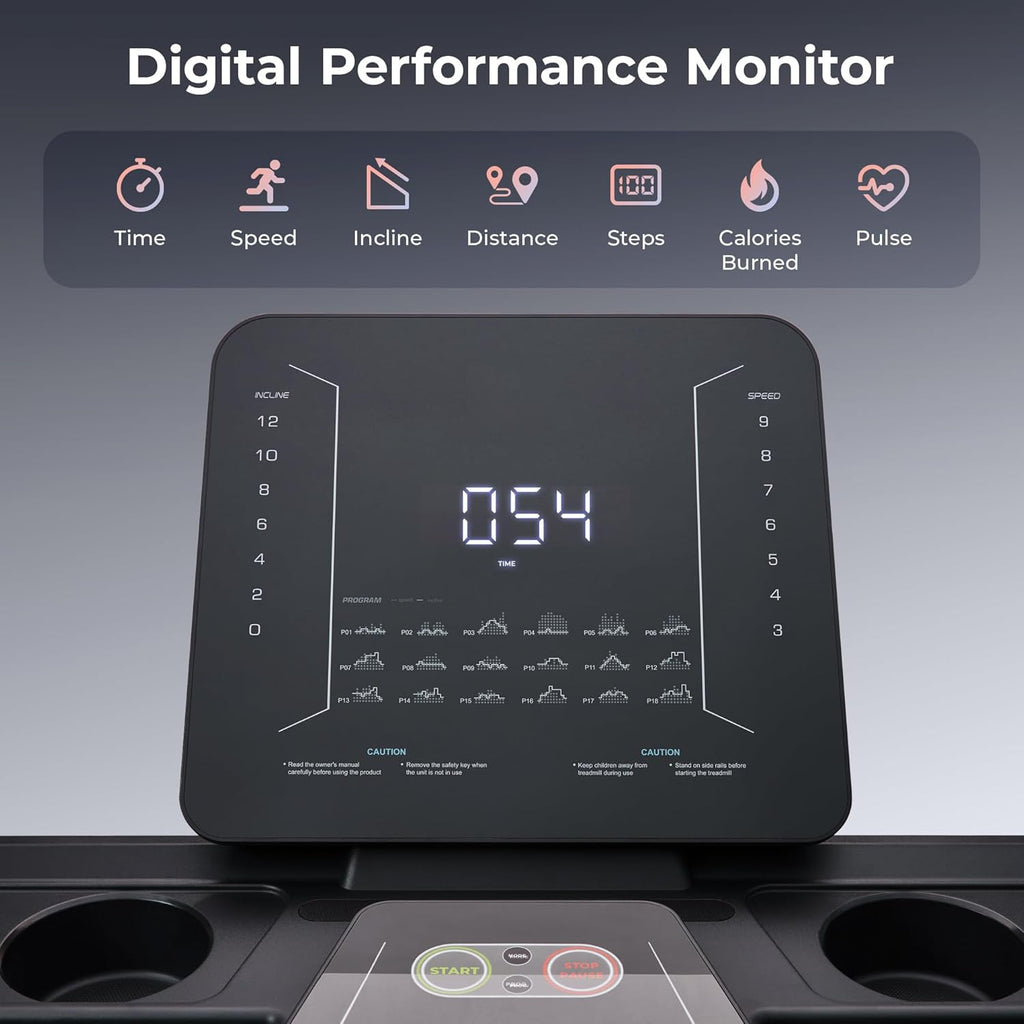 Heavy Duty Treadmill for Home, 20” Wide Deck, 15 Level Auto Incline, 300 LB Weight Capacity, Foldable Running Machine, Digital Monitor, Free App Bluetooth Connection