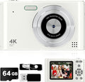 Digital Kids Camera 1080P Vlog Camera with 64GB, Lanyard, 16X Zoom Anti Shake, Card Reader 44MP Compact Portable Point Shoot Digicam for Kid Teen Girl Boy Christmas Halloween Thanksgiving