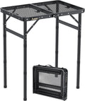 Folding Grill Table, Aluminum Camping Table Adjustable Height Max 27.5" Picnic Table Outdoor Table, Lightweight, Portable Handle for Travel Cooking BBQ Picnic, 22.8" x 16", Black