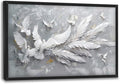 Quorin Feather Dove Bird Large Wall Art White Gray Holy Wings Pictures Peaceful Birds Flying Wall Decor Canvas Print Painting Artwork for Bathroom Living Room Bedroom 36L x 24W