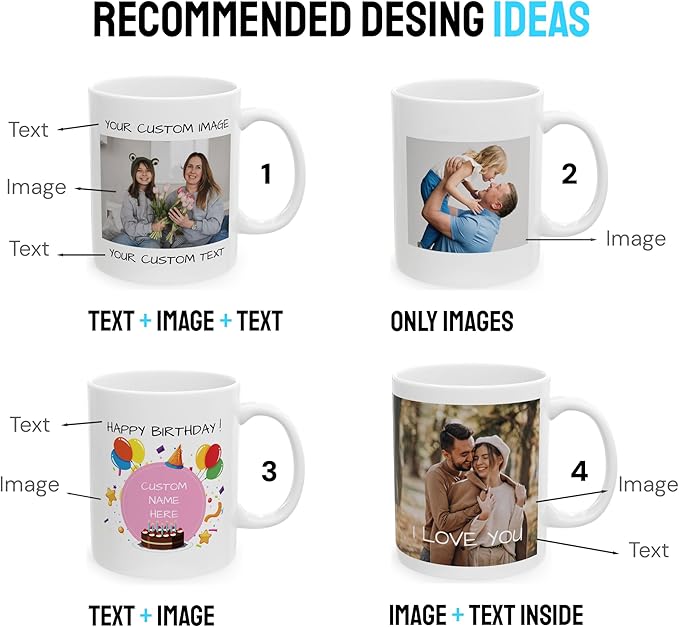 Personalized Coffee Mug – Custom Photo, Text, or Logo Ceramic Mug Tea Cup | Taza Personalizada with Picture or Message | Customized Gift Idea for Men & Women, Mom, Dad, Friends - Black/White | 11oz