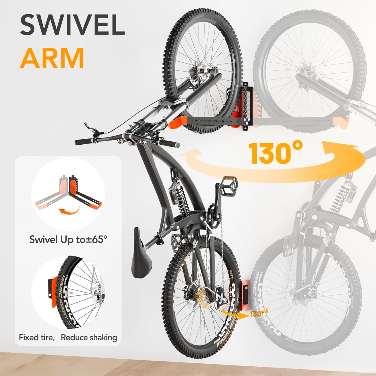 3-Pack Swivel Bike Rack Wall Mount, Bike Hangers for Garage, Space-Saving Vertical Bike Holder, Holds up to 77 lbs, Bicycle Wall Hanger Storage, No Heavy Lifting Required Indoor Hanging Bike Rack