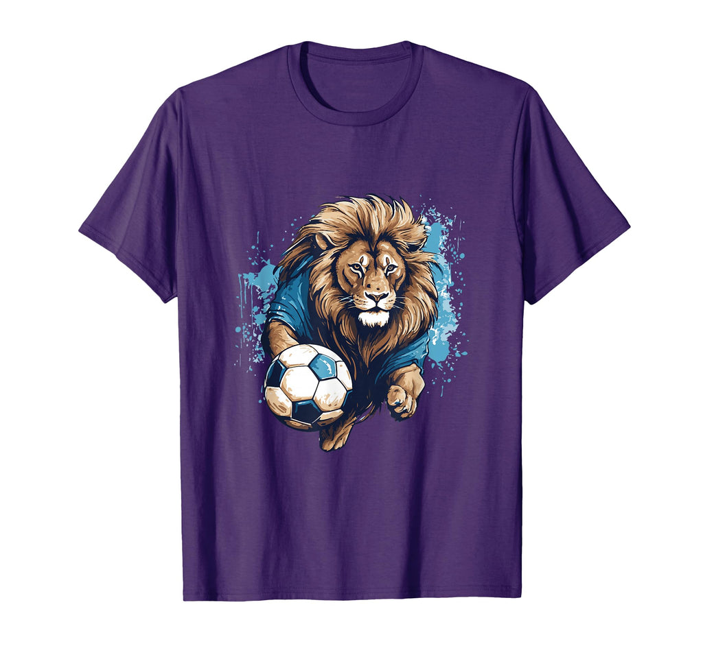 Lion Playing Soccer Funny Animal T-Shirt - Fun Novelty Design Unisex