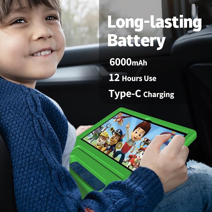 Kids Tablet, 10.1 Inch Tablet for Kids Android 14, 64GB Octa-Core, WiFi, Big Battery, Kids Space, Parental Control 1280 * 800 HD Display Children Tablets Green