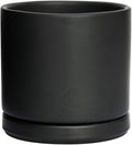 D'vine Dev Ceramic Planter Pot with Drainage Hole and Saucer, Indoor Cylinder Round Flower Pot, 4.6 Inch, Black, 94-O-B-2