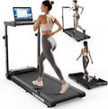 Walking Pad with Incline, 3 in 1 Under Desk Treadmill with Handle Bar Removable Desk Workstation & Device Holder, 3.5HP Foldable Treadmills with 300lbs Capacity for Home Office