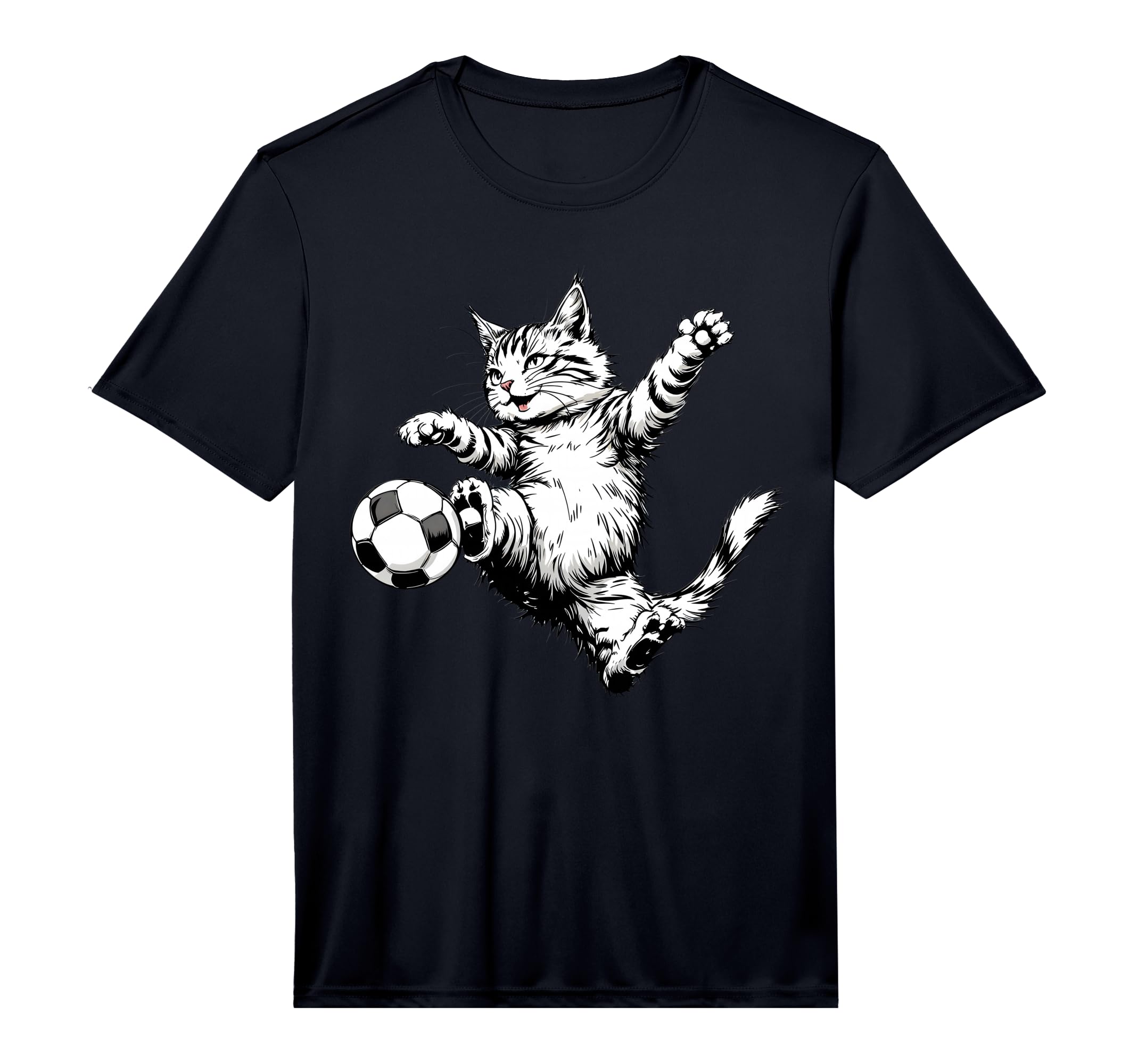 Cat Playing Soccer Ball Football Funny T-Shirt - Trendy Graphic for Adults