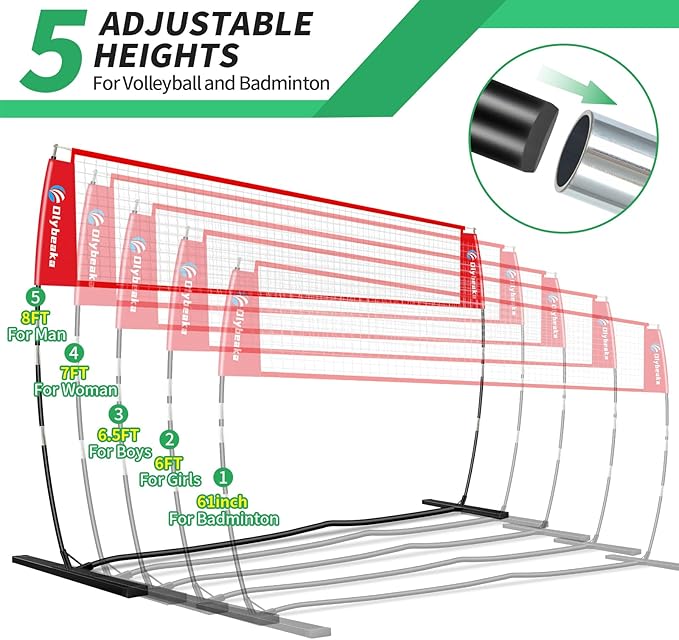 12ft/14ft Portable Volleyball Training Practice Net Set 5 Heights Adjustable for Indoor Outdoor with Tetoron Net, Freestanding Base, PU Volleyball, Carry Bag, Sandbags - Instant Set Up