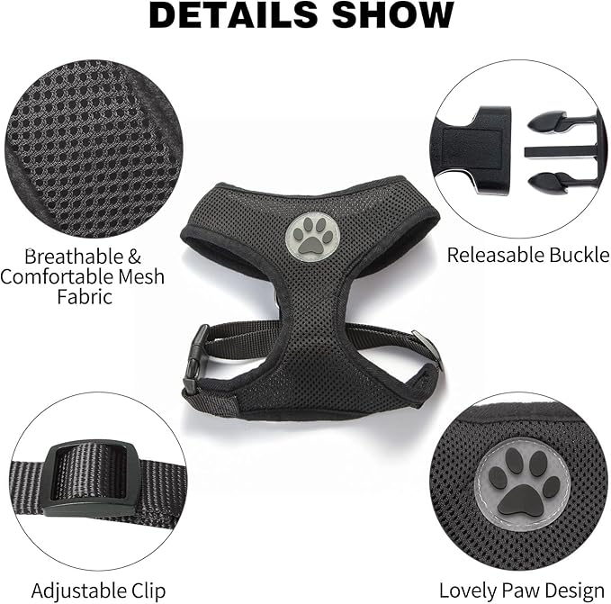 BINGPET Small Dog Harness - Breathable Mesh Puppy Cat Harnesses - No Pull Adjustable Dog Harness Dog Vest Harness for Small and Medium Dogs