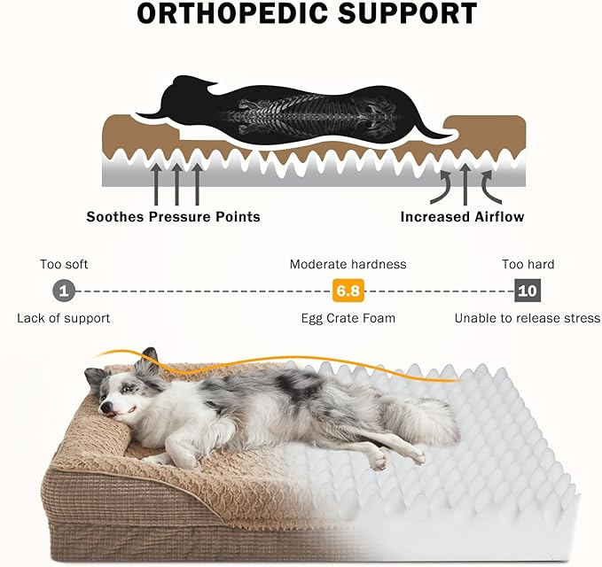 INVENHO Orthopedic Dog Bed for Extra Large Dogs, XXL Waterproof Egg-Crate Memory Foam Dog Couch with Washable Removable Cover, Waterproof Lining and Nonskid Bottom