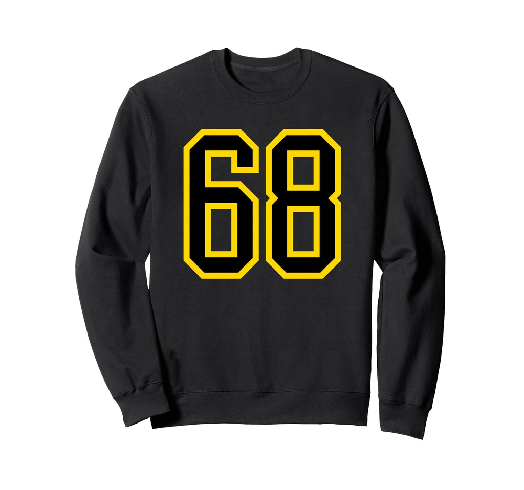 Yellow Black Sport Team Number 68 Sweatshirt - Trendy Graphic for Adults