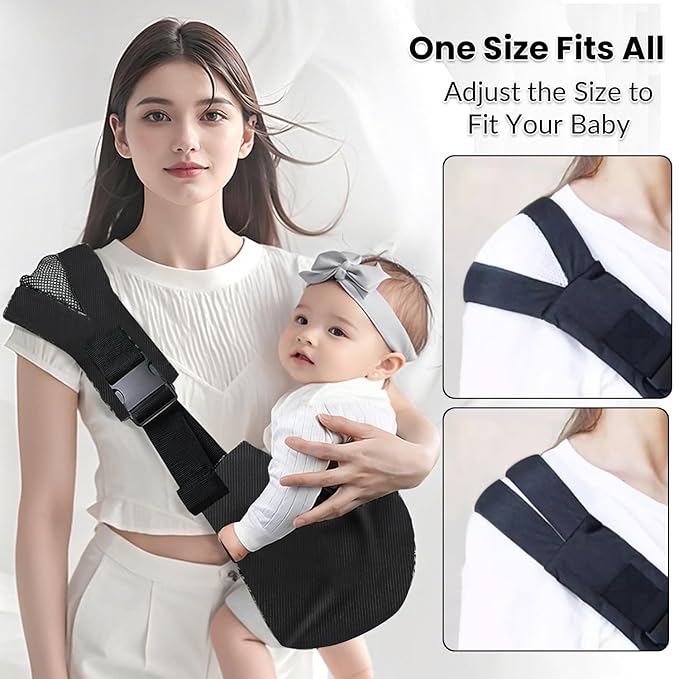 Baby Sling Carrier - Adjustable Baby Sling 2025 Upgraded Toddler Sling Comfortable Baby Wrap Carriers Ergonomic-Designed, Travel Friendly Carrying 10-45 Lbs(Black)