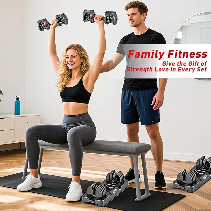 25/55lbs Adjustable Dumbbells Set, Dumbbells with Anti-Slip Metal Handle for Exercise & Fitness Fast Adjust Weight for Full Body Workout Fitness