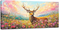 Deer Large Wall Art Wildflower Landscape Pictures Rustic Flowers Wall Decor Wild Animal Nature Canvas Print Painting Artwork for Bathroom Living Room Bedroom 30"x60"