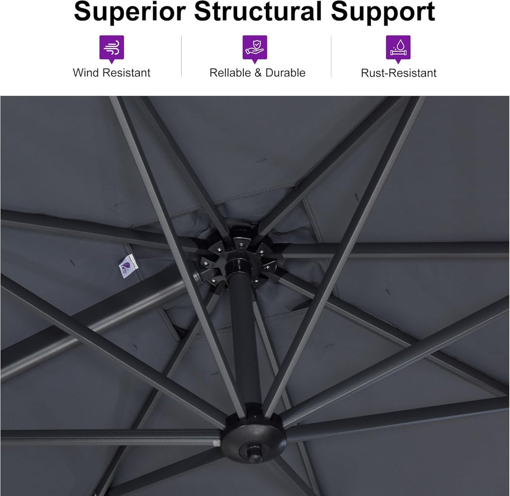 PURPLE LEAF 9 Feet Patio Umbrella Outdoor Cantilever Square Umbrella Aluminum Offset Umbrella with 360-degree Rotation for Garden Deck Pool Patio, Grey