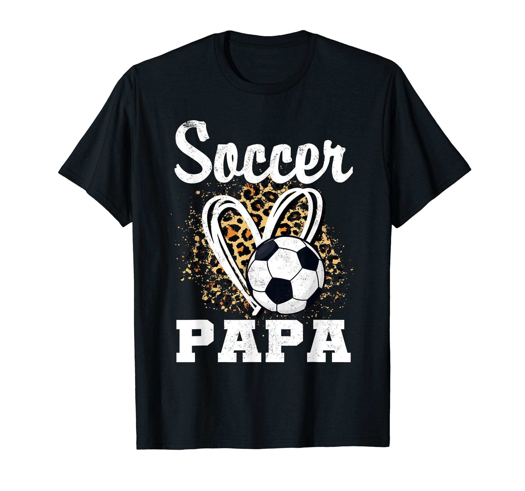 Soccer Papa Leopard Heart T-Shirt - Casual Everyday Wear for Adults