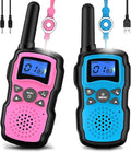 Wishouse Walkie Talkies for Kids Rechargeable Long Range,4 5 6 7 8 Year Old Boy Girl Birthday Gift,Camping Games Cool Toys Ideas for Children with 6000mAh Batteries,Flashlight,Lanyard,2 Pack Pink Blue