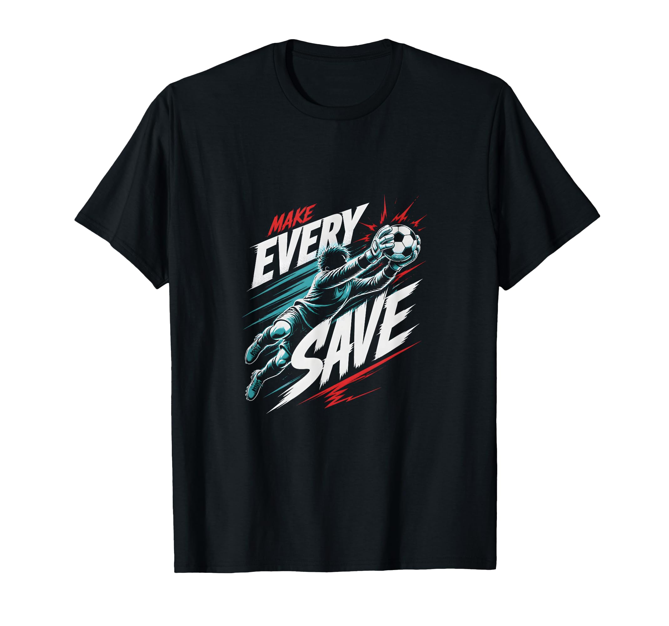 Goalkeeper Diving Save Action Soccer T-Shirt - Unique Graphic Men Women
