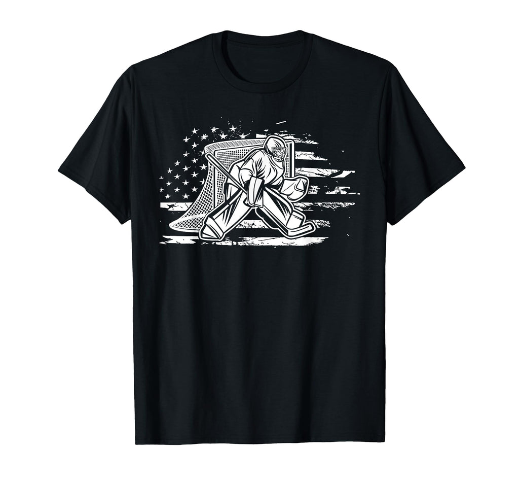 Ice Hockey Goalie American Flag T-Shirt - Fun Novelty Design Men Women
