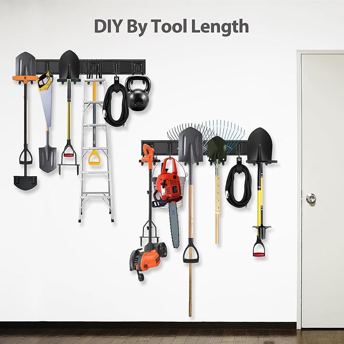Garage Organizer Wall Mount, 64 Inch Garage Storage Organization, 20PCS Heavy Duty Garden Tool Organizer, Adjustable Tool Storage Rack Hooks, Yard Shed Tool Organizer, Hold Max 900 lbs