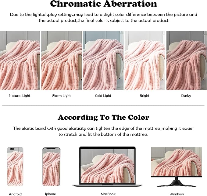 NEWCOSPLAY Faux Fur Queen Blanket Pink Bubble Blanket Thick Warm Soft for Couch Sofa Bed 550GSM (Pink, Queen(90"x90"))