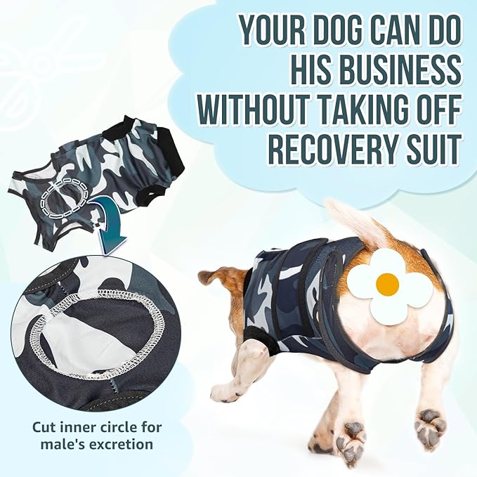 Lukovee Recovery Suit for Dogs, Zipper On Recovery Suit for Female Male Dog, Onesie Abdominal Wounds Cone E-Collar Alternative Prevent Licking Spay Recovery Suit (XX-Large, Camouflage)