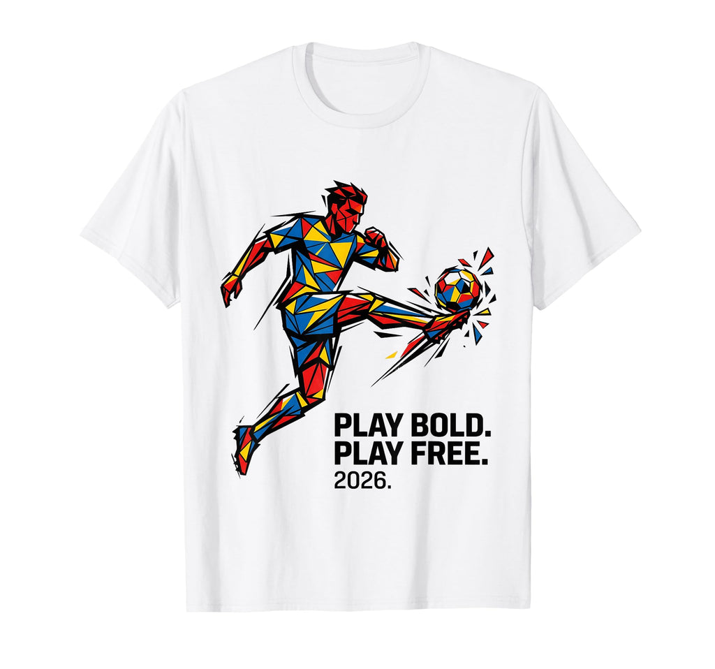 Geometric Soccer Player Play Bold Play Free T-Shirt - Graphic Print Unisex