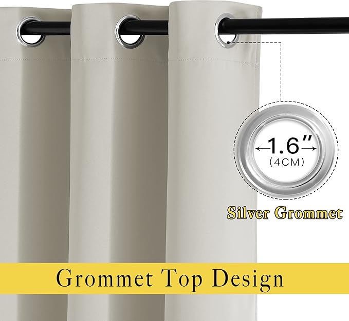 NICETOWN Blackout Natural Curtains & Drapes for Living Room - Thermal Insulated Solid Grommet Sound Reducing Energy Saving Privacy Window Treatments for Bedroom, 2 Panels, W37 x L84