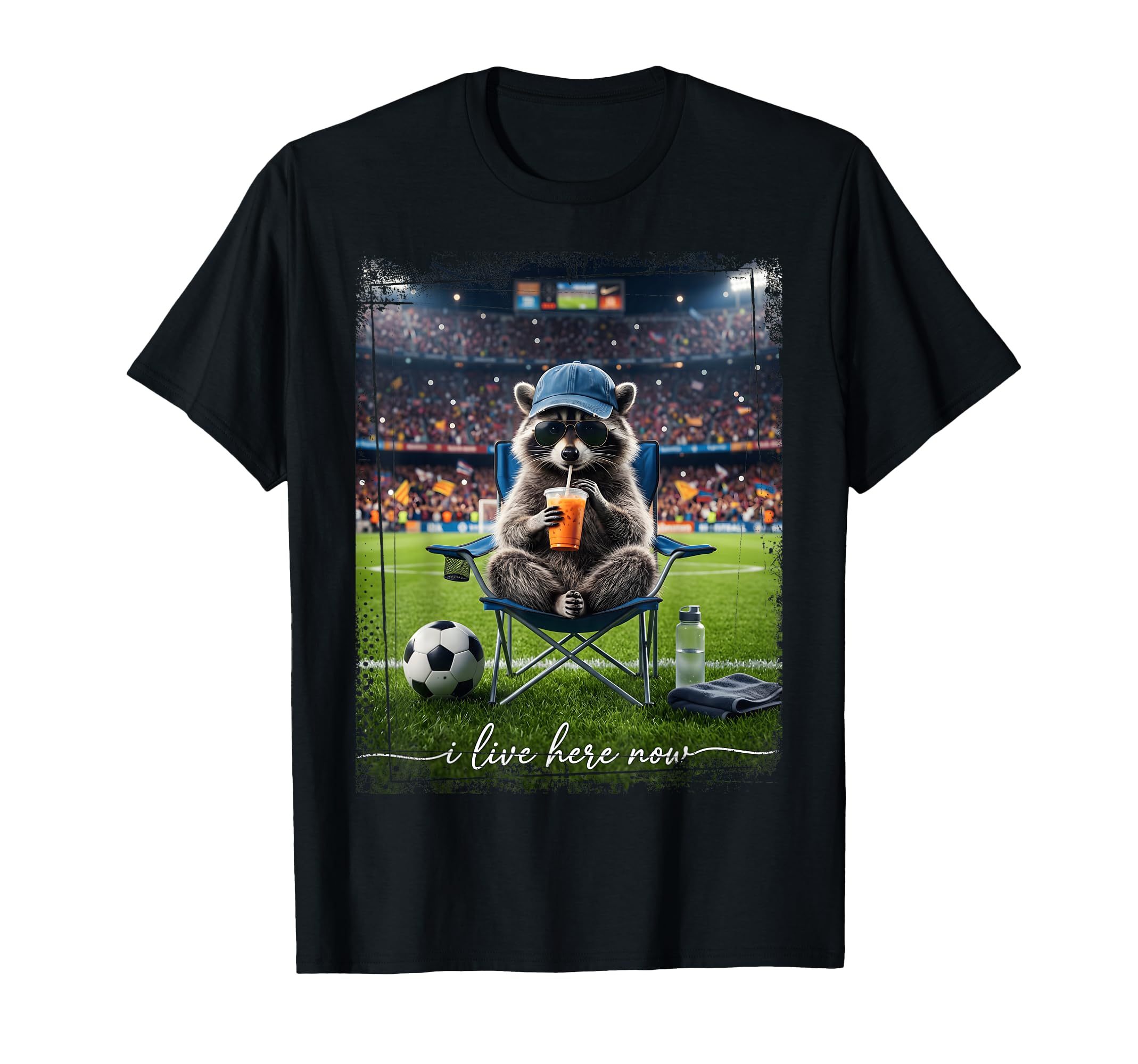 Raccoon Soccer Football I Live Here T-Shirt - Fun Novelty Design Men Women