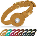 OOPSDOGGY Rolled Leather Dog Collar with Airtag Holder - Reflective Round Airtag Dog Collar - Soft Tracking Pet Collar for Small Dogs Puppy Cats Kitten (Camel, XXS, 7"-9")