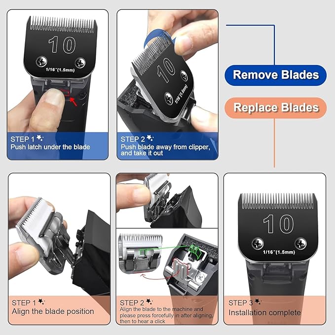 10 Blades Dog Grooming Blades Compatible with Andis/Oster A5/Wahl KM-10 Series Dog Clippers,Detachable Clipper Replacement Blade,Black,Size 10 Blade 1/16" (10#/3PCS)