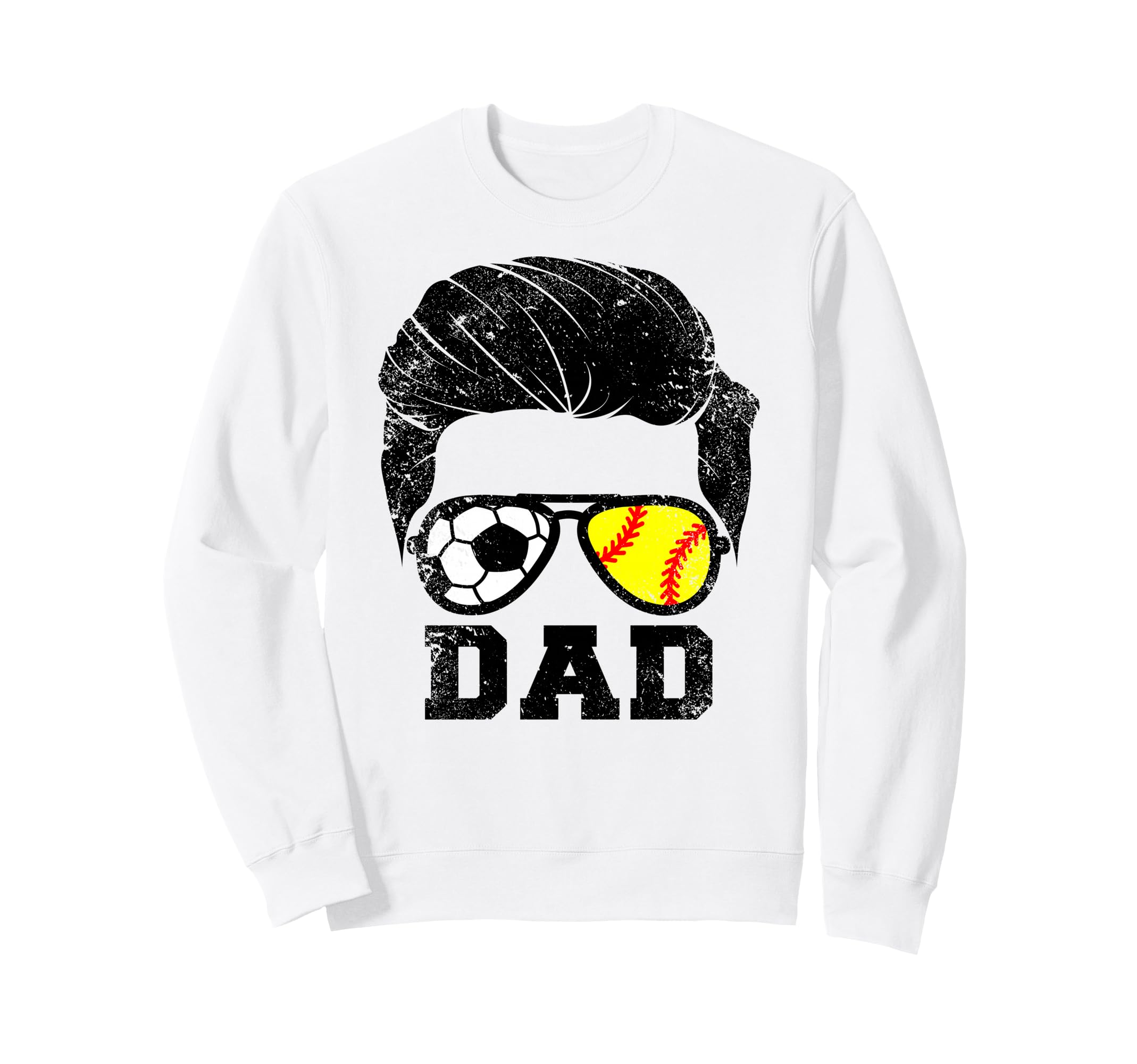 Soccer Softball Dad Funny Hair Glasses Sweatshirt - Unique Graphic Unisex